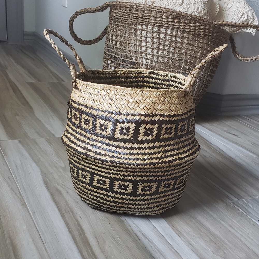 Tribal Print Seagrass/ Wicker Basket